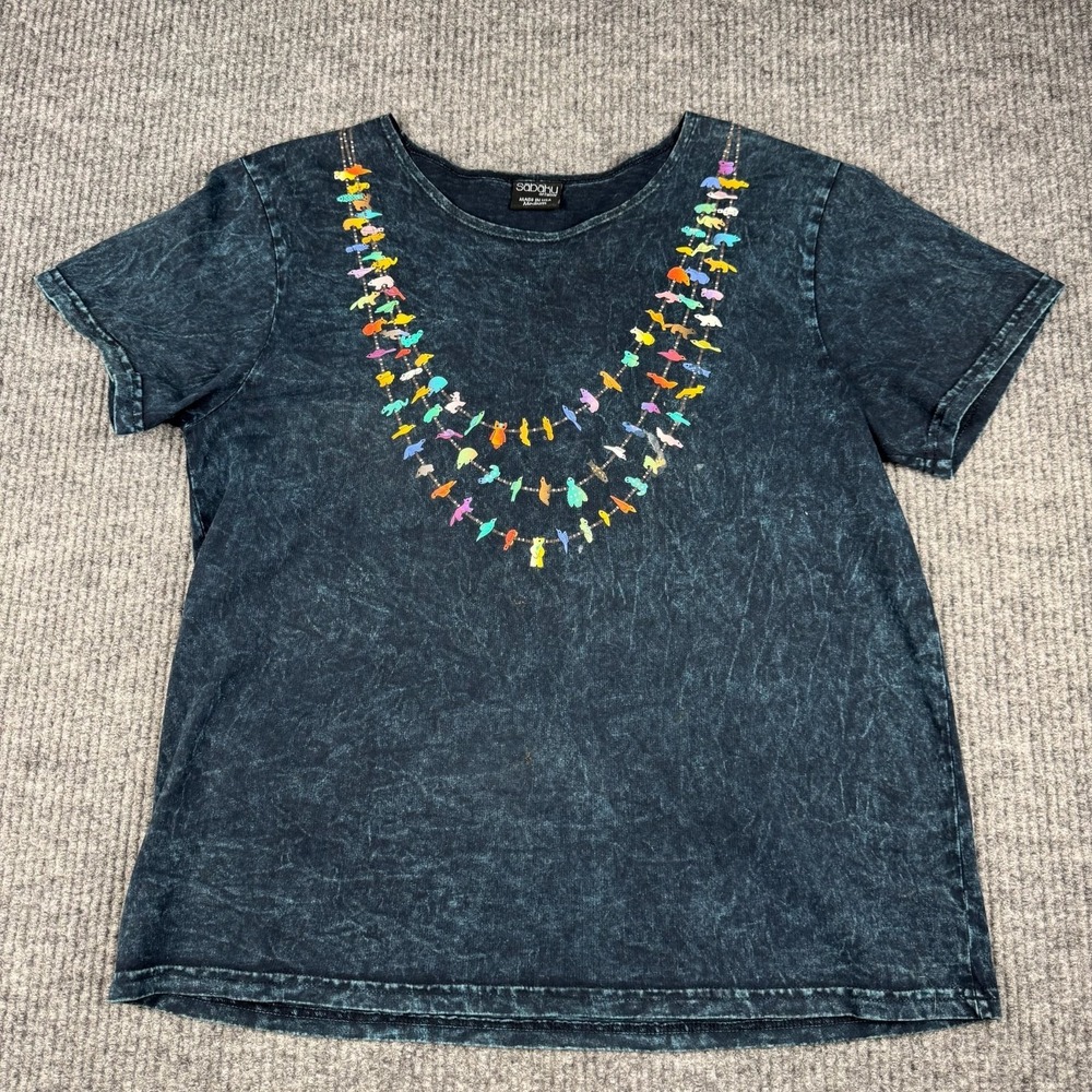 Sabaku T Shirt Womens M 100% Cotton Made in USA Artwear Graphic Tee Necklace
